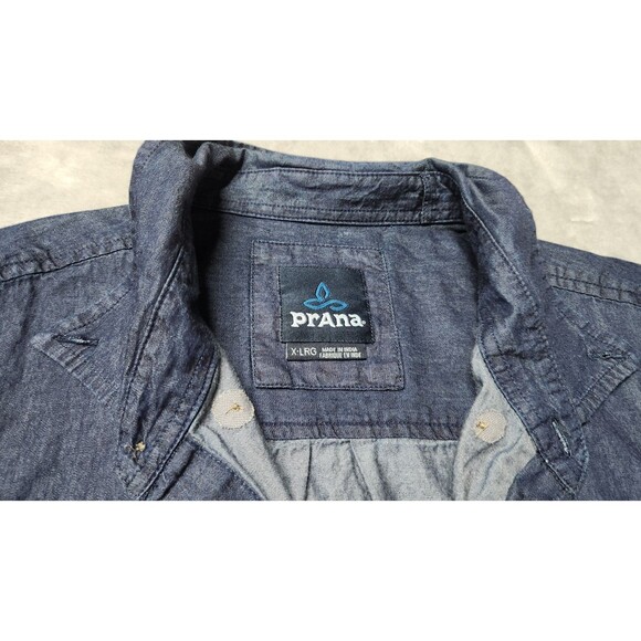 prAna Mens XL Short Sleeve Navy Blue 100% Organic Cotton Button Up Shirt - Picture 5 of 10